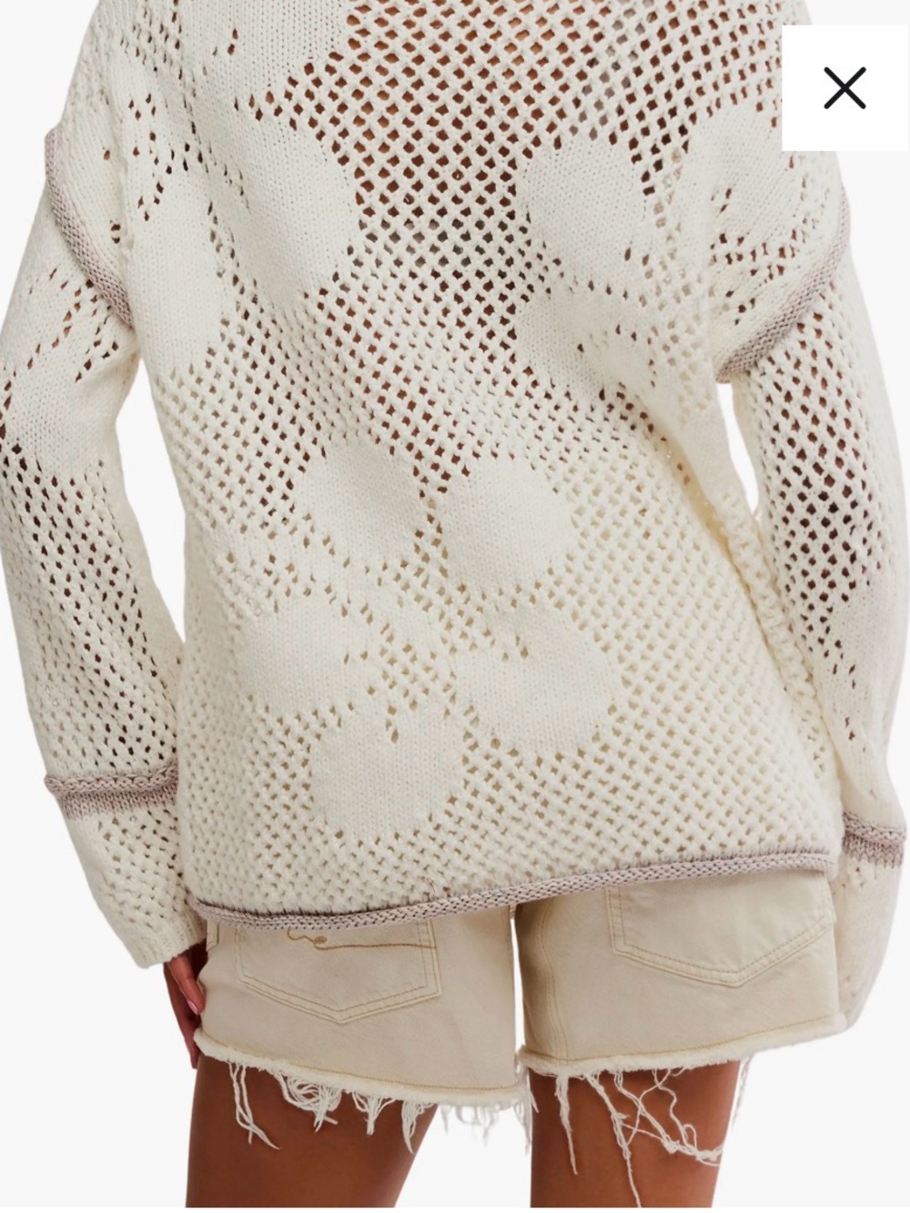 Free People Cream Open-Knit Scoop Neck Sweater with Contrast Trim - Picture 3 of 5
